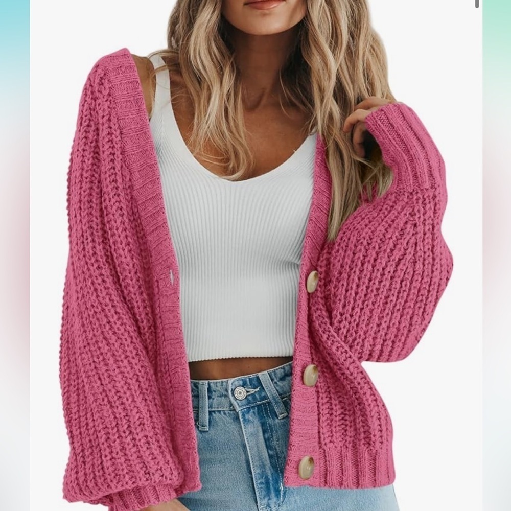 Chunky Knit Open Front Sweater Long Sleeve Button Loose Short Cardigan
8095 - Picture 9 of 9